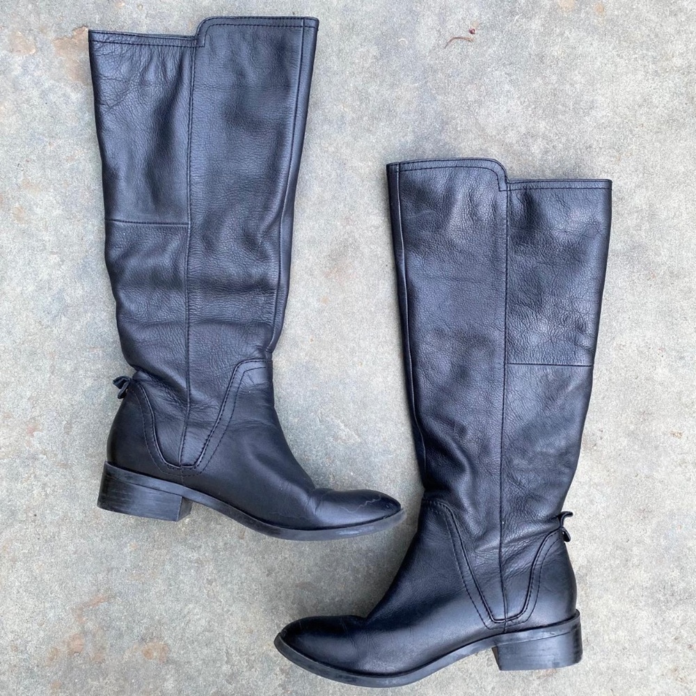 Aldo Black Knee High Calf Moto Riding Leather Boots